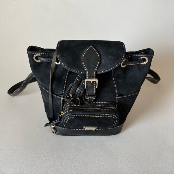 Dooney & Bourke Vintage Backpack Purse Black Suede Leather - Picture 3 of 14
